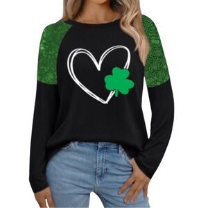 Amazon Black and Green Graphic Sequin St. Pattys Day long Sleeve NWT size XL